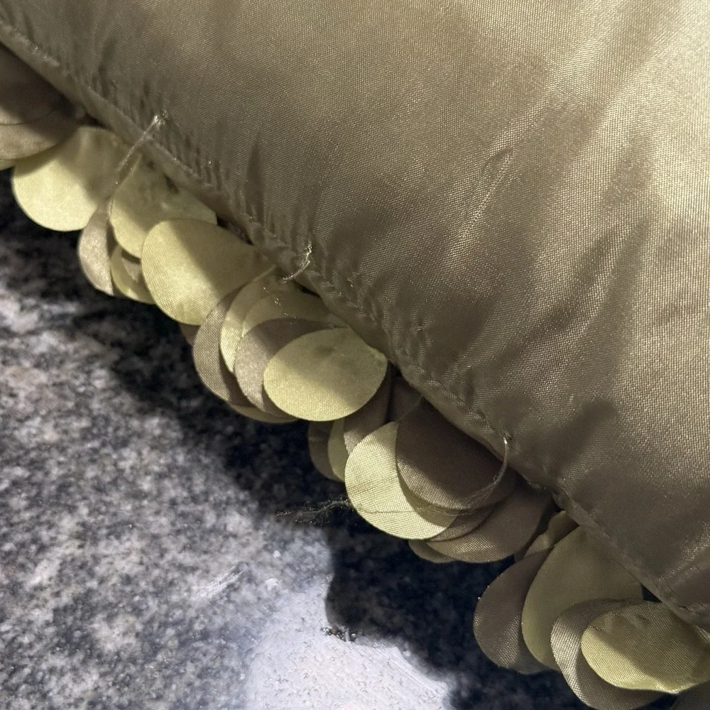 Pier 1 One Satin Ruffle Throw Pillow Lumbar  11x15 Glam Floral w/ Pillow Green